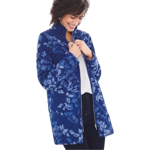 Chico's Reversible Blue Floral-Multi-Colored Floral Quilted Jacket - Size Large - Picture 4 of 10